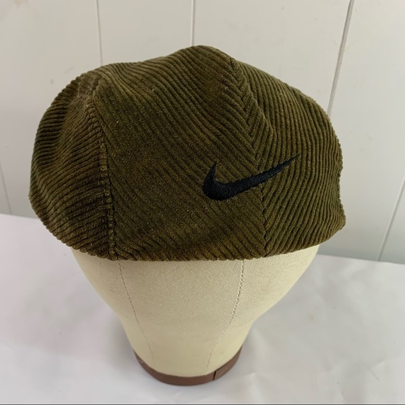 VTG 90s Nike Newsboy Flat Cap Hat Green Corduroy